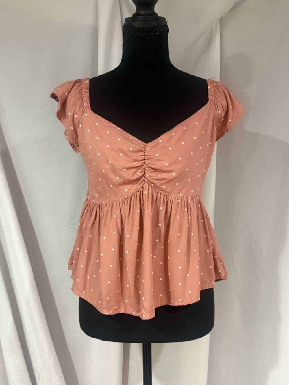 Japna Mauve Pink Polka Dot Peplum Blouse